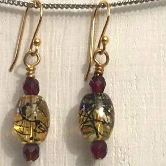 Hand Crafted Jewelry - Painted Glass Bead Dangle Earrings